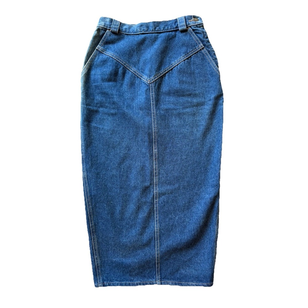 Vintage 1980s/90s CALVIN KLEIN Midi Denim Pencil Jean Skirt Waist Yoke Back Slit